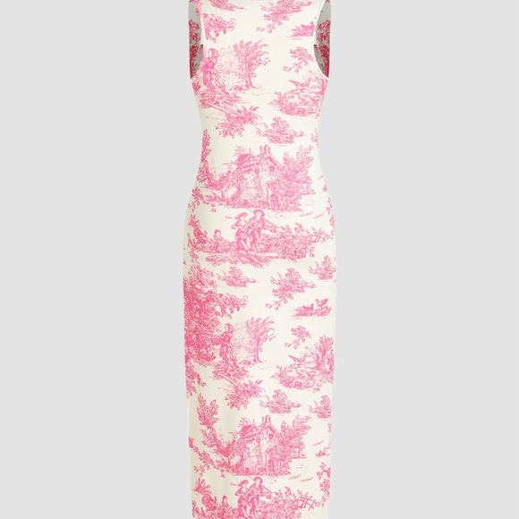 Cider Dresses & Skirts - Cider TOILE DE JOUY RUCHED SPLIT Midi DRESS Pink & Cream Women’s Size XXS NWT